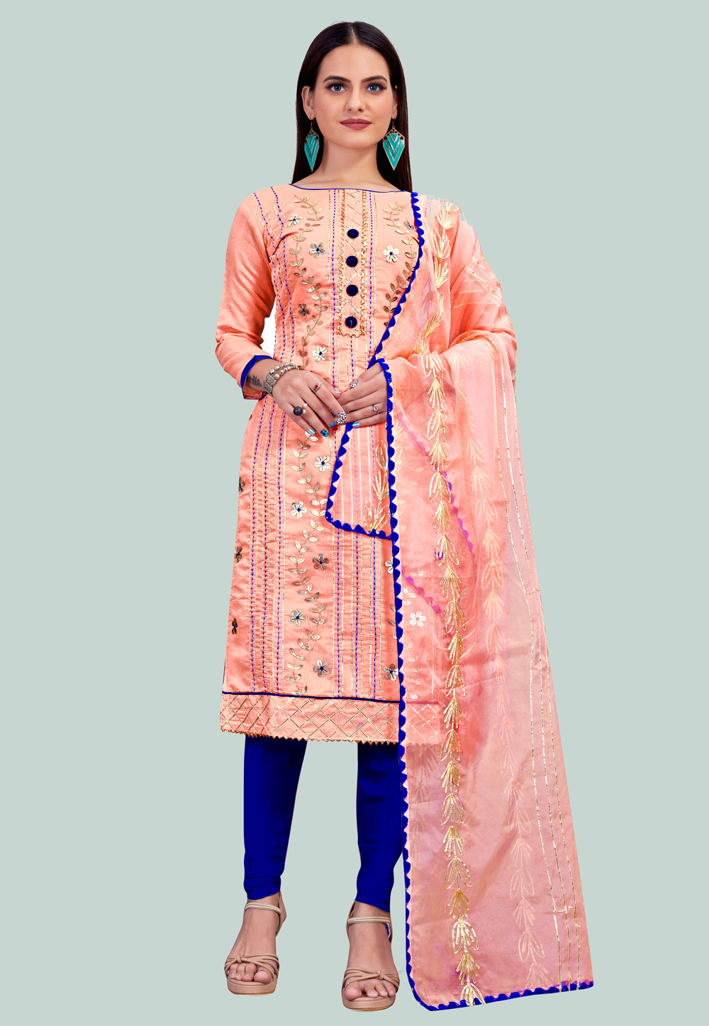 Peach Chanderi Churidar Suit 238029