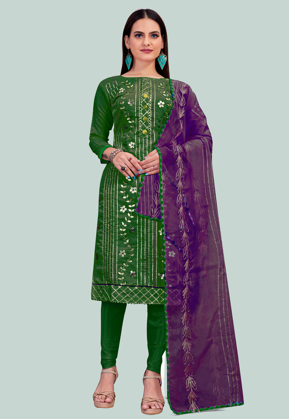 Green Chanderi Churidar Suit 238031