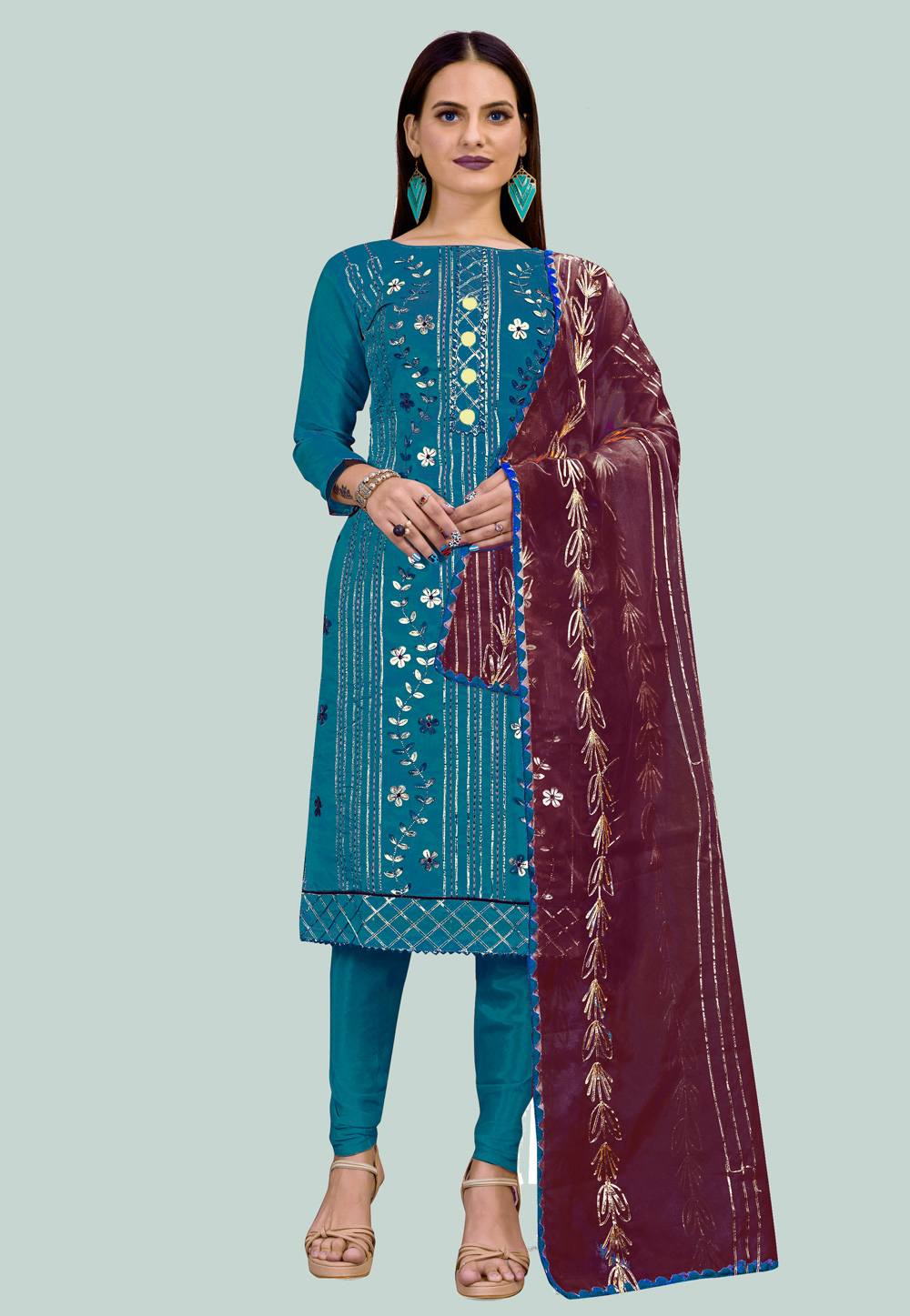 Blue Chanderi Churidar Salwar Suit 238032