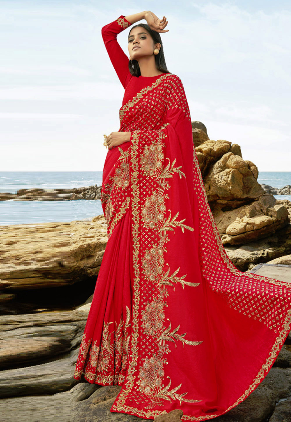 Red Art Silk Saree With Blouse 221236