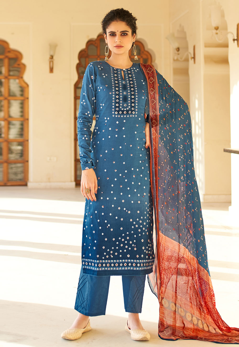 Blue Cotton Kameez With Palazzo 221471