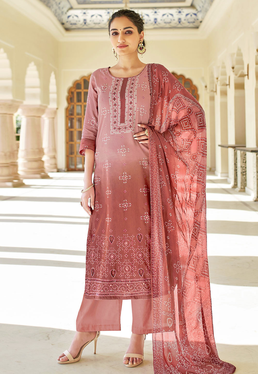 Pink Cotton Palazzo Suit 221472