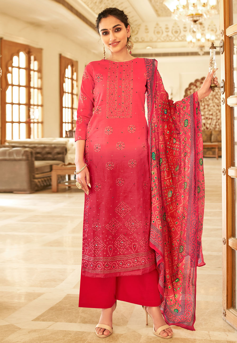 Pink Cotton Palazzo Suit 221474