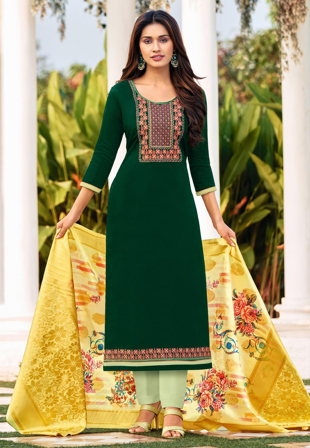 Green Cotton Kameez With Pant 222063