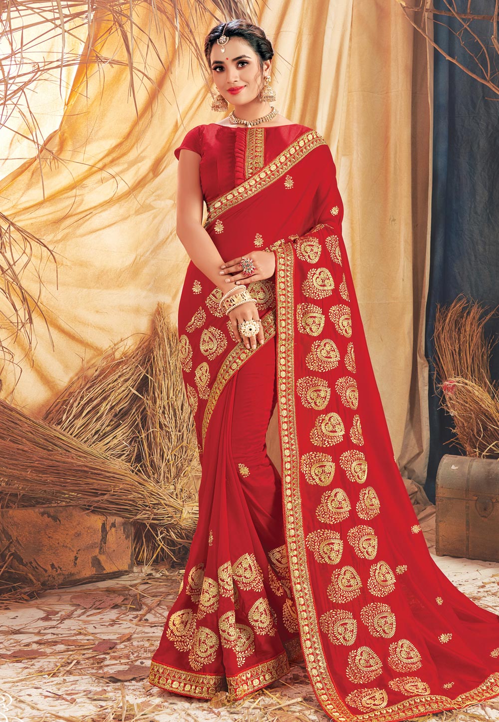 Red Silk Festival Wear Saree 222176