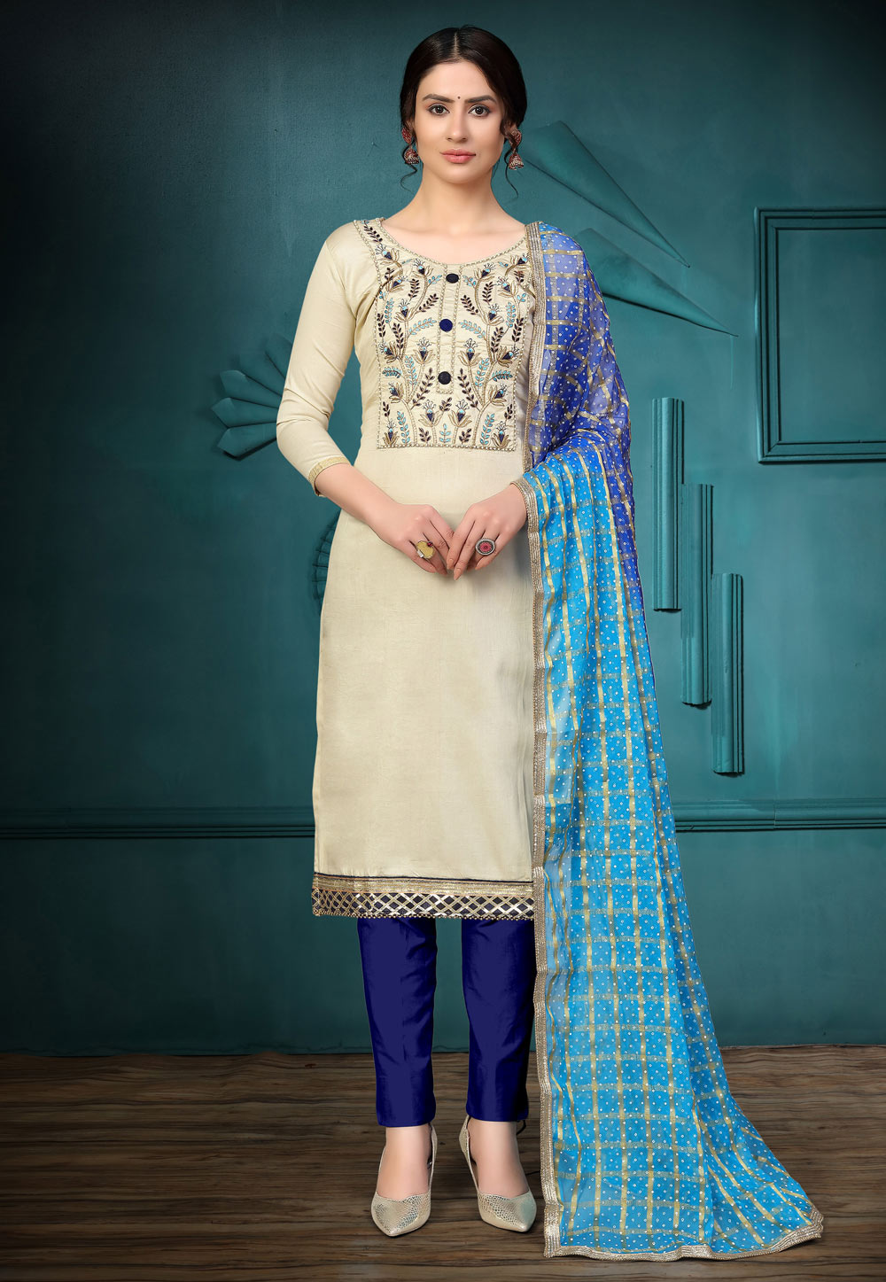 Off White Cotton Kameez With Pant 222681