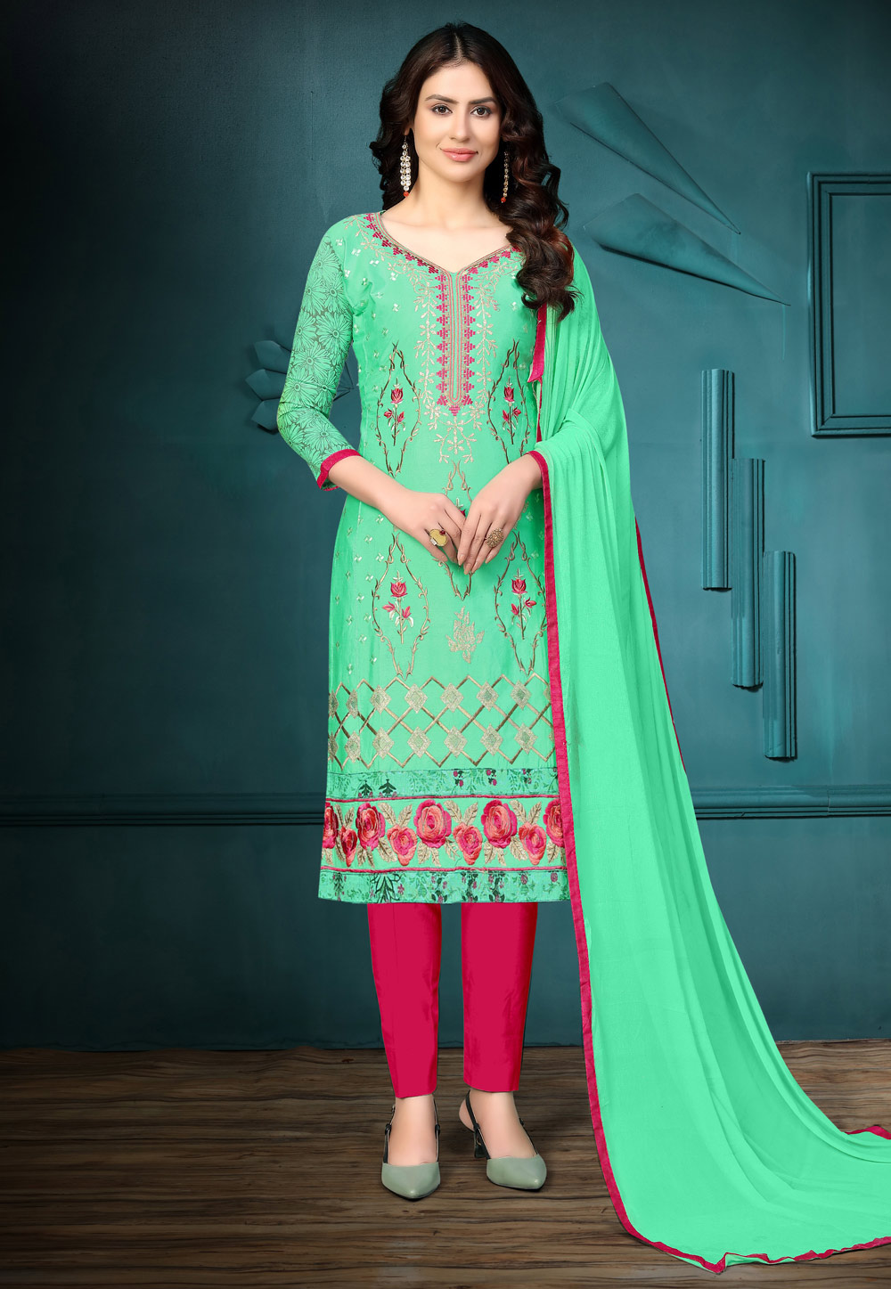 Green Cotton Kameez With Pant 222686