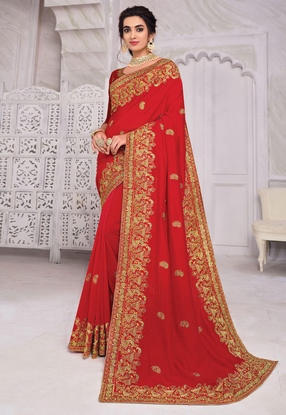 Red Silk Saree With Blouse 222674