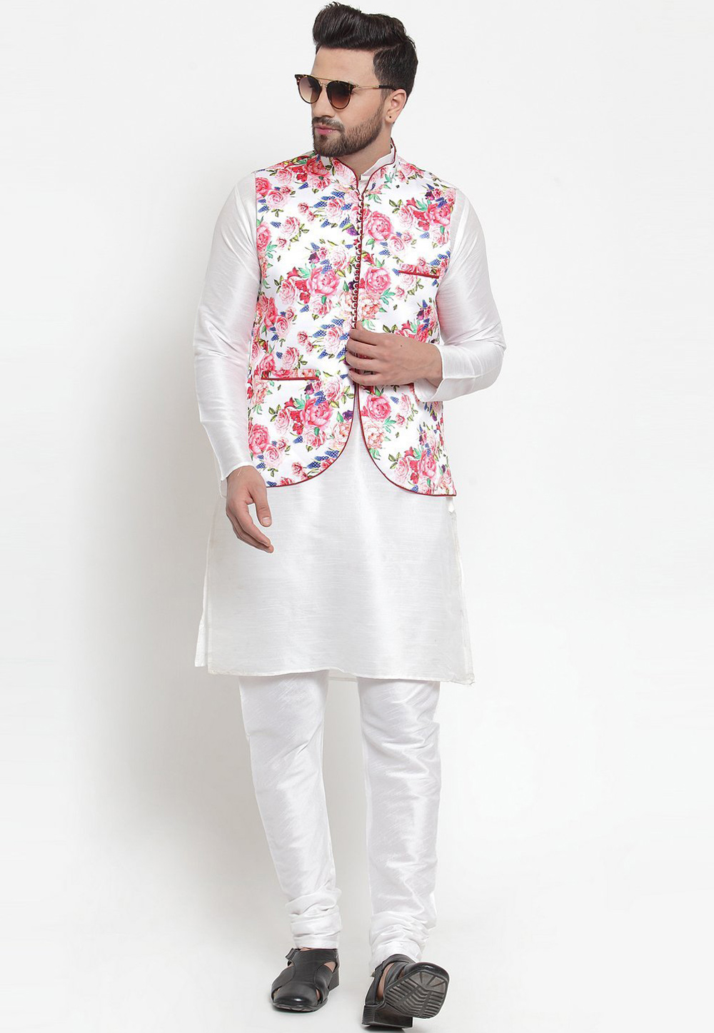 Off White Raw Silk Kurta Pajama With Jacket 222715