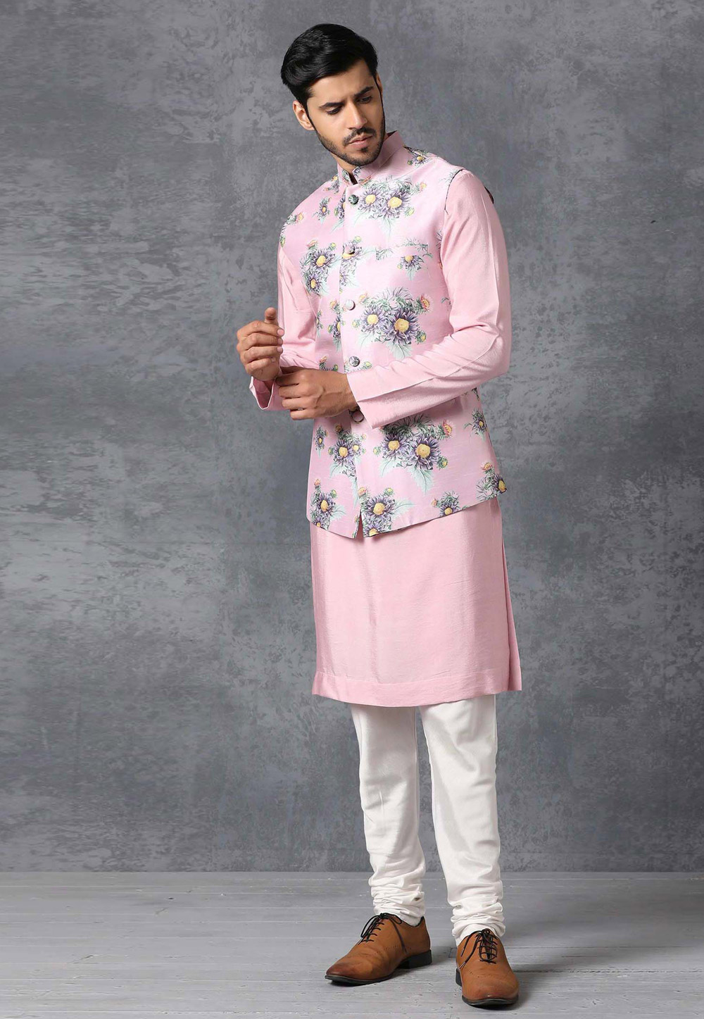 Pink Raw Silk Kurta Pajama With Jacket 222723