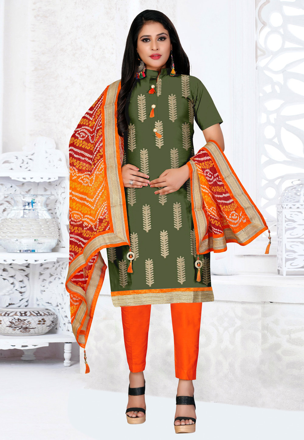 Green Cotton Kameez With Pant 222709