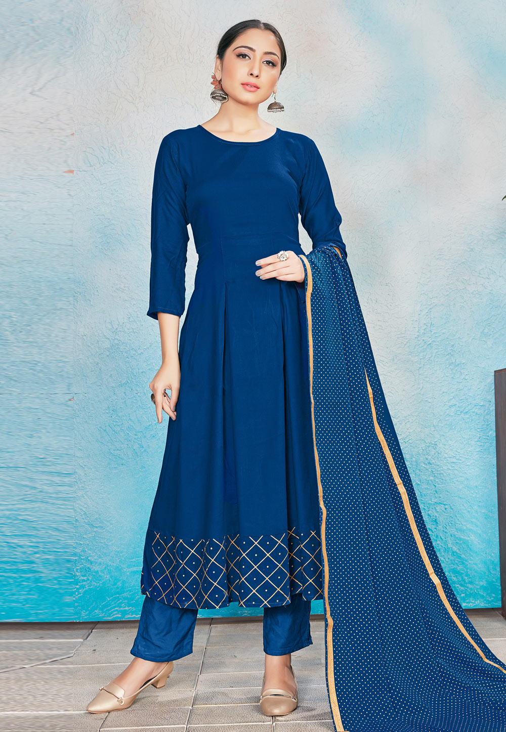 Blue Rayon Readymade Pant Style Suit 222906