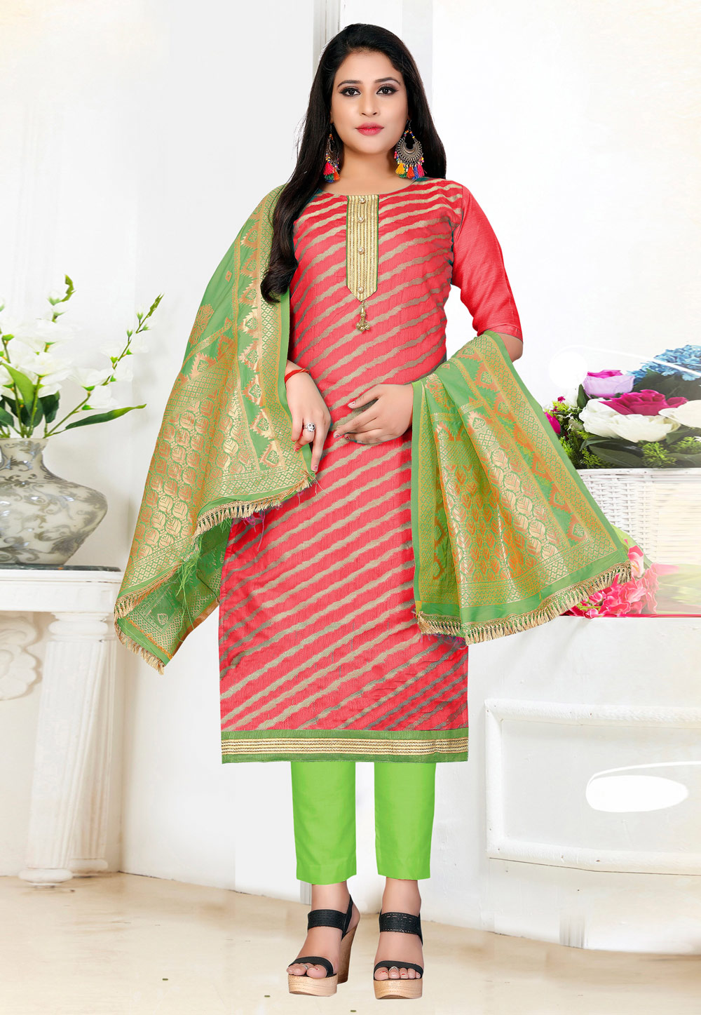 Red Art Silk Kameez With Pant 222977