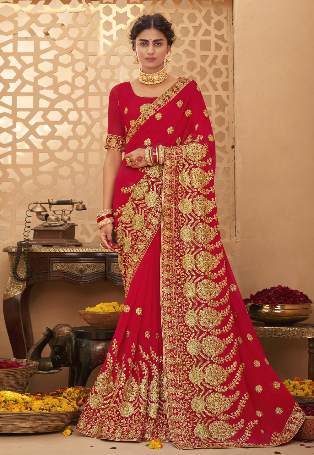 Red Georgette Saree With Blouse 222982