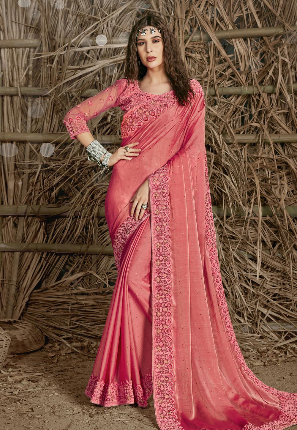 Pink Chiffon Saree With Blouse 223084