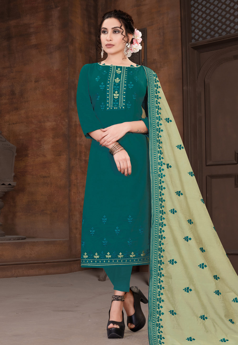 Teal Viscose Pant Style Suit 223531