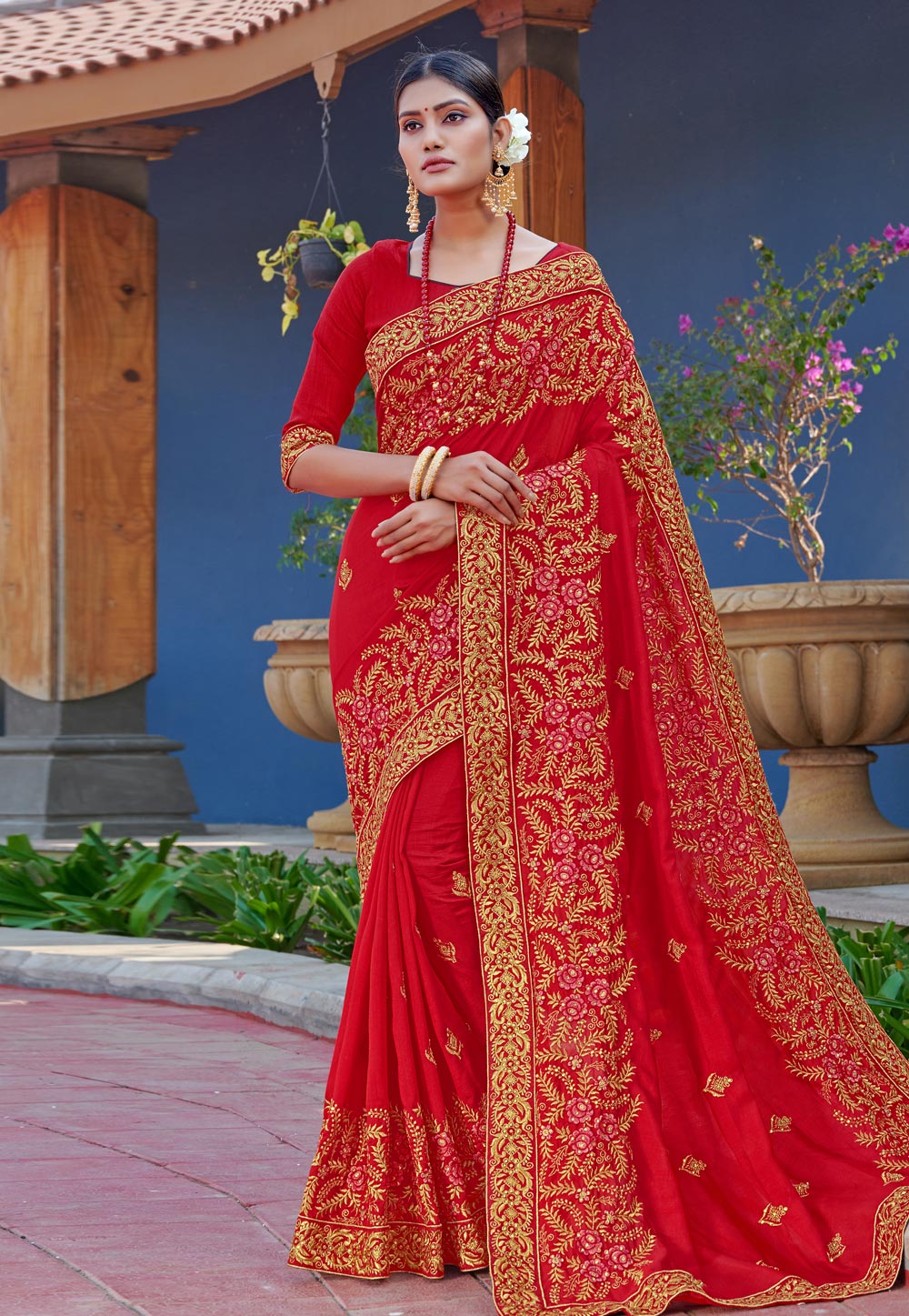 Red Silk Saree With Blouse 223874