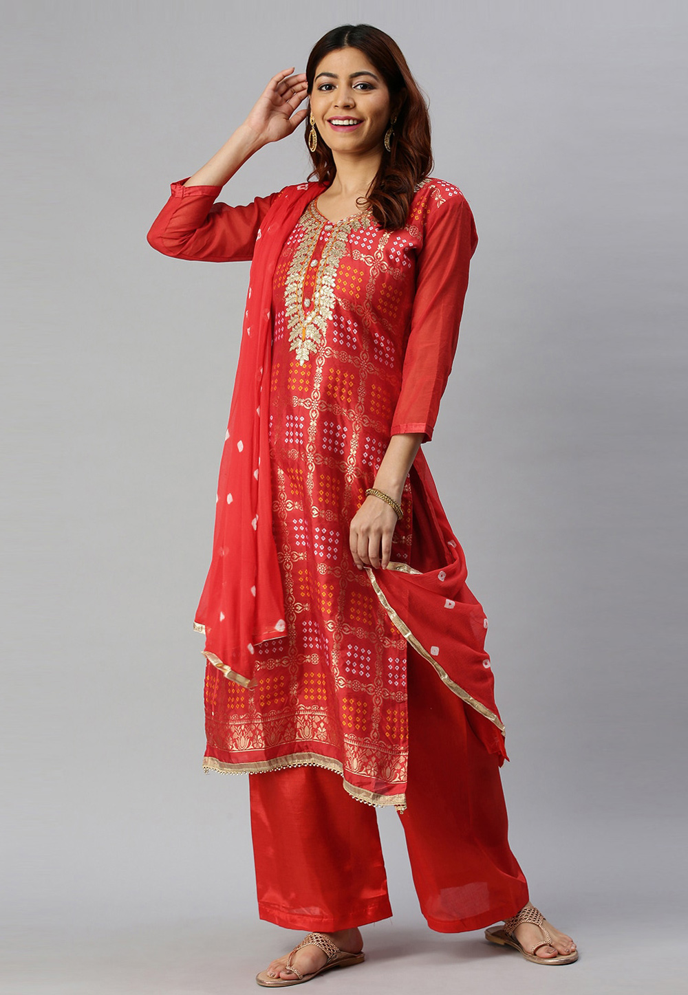 Red Bandhani Designer Palazzo Salwar Suit