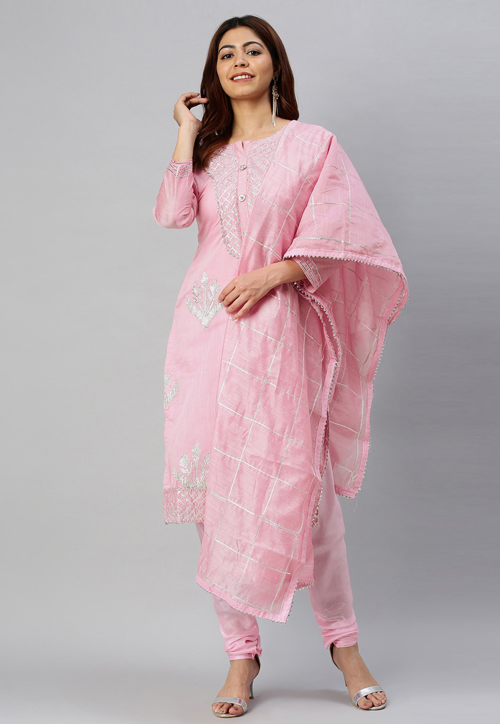 Pink Cotton Churidar Suit 223857