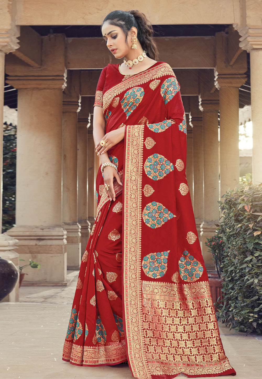 Red Silk Saree With Blouse 224121