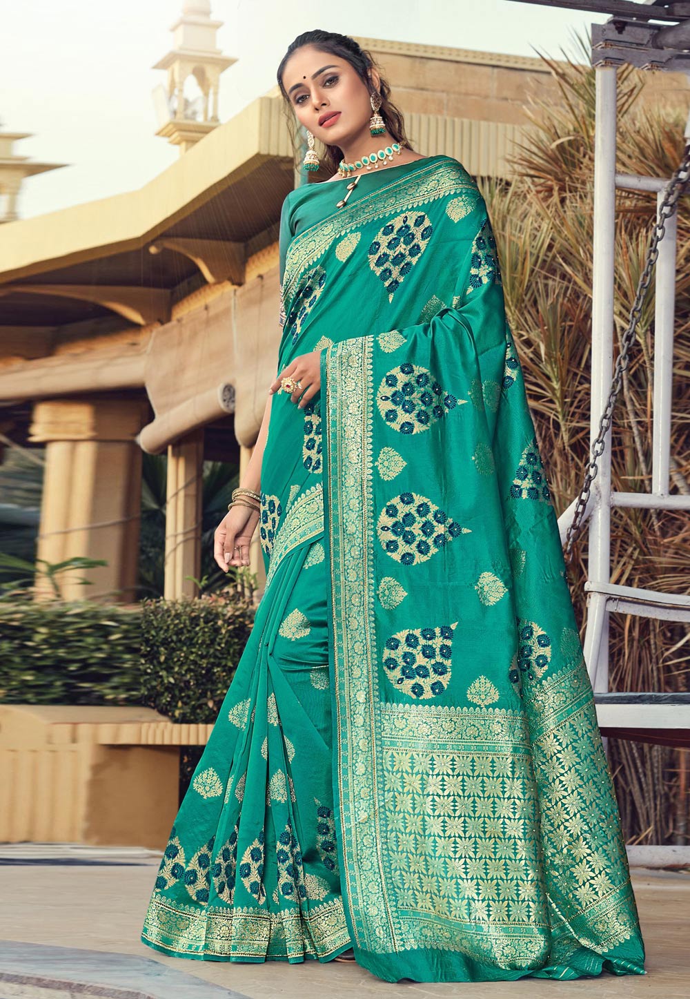 Turquoise Silk Festival Wear Saree 224126