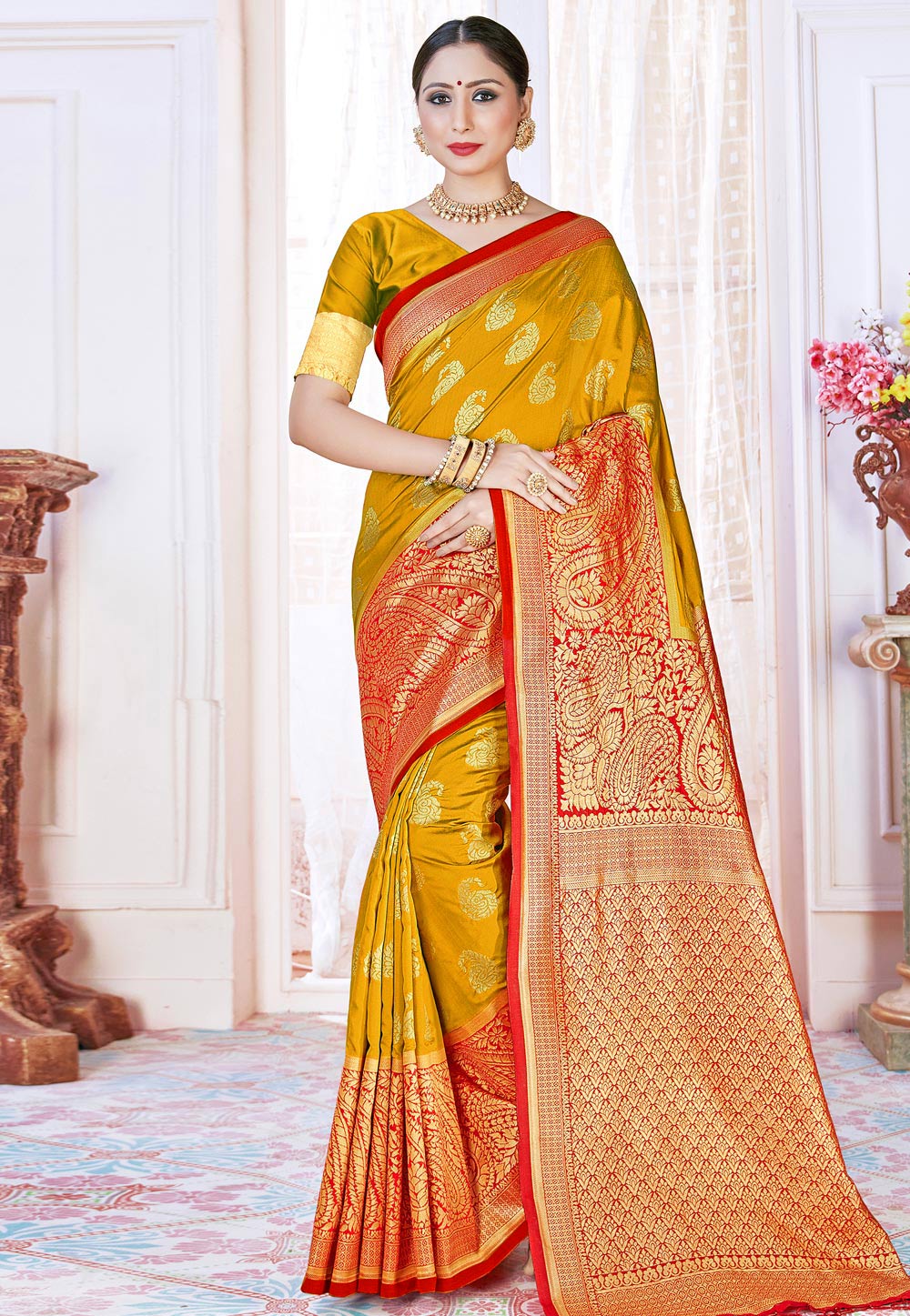 Mustard Banarasi Silk Festival Wear Saree 224154