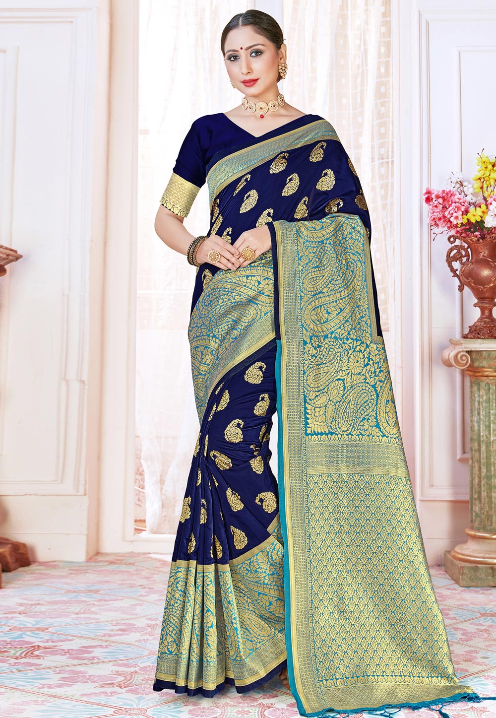 Blue Banarasi Silk Festival Wear Saree 224156