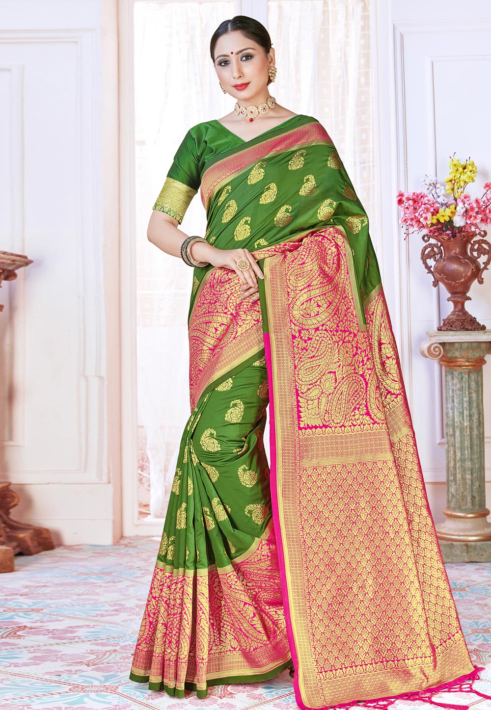 Green Banarasi Silk Festival Wear Saree 224157
