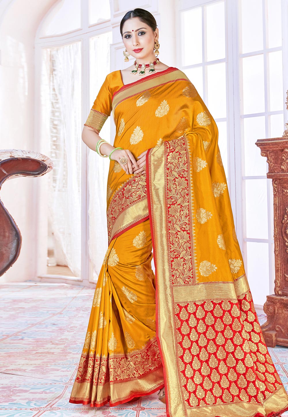 Mustard Banarasi Silk Festival Wear Saree 224159