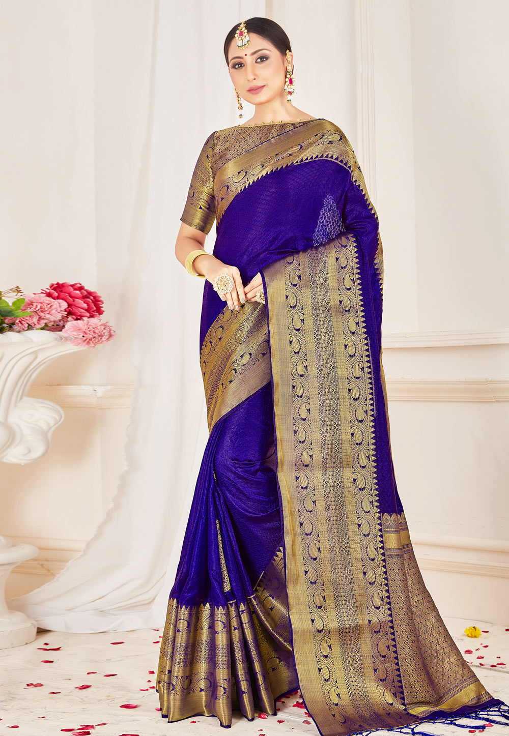Blue Banarasi Silk Saree With Blouse 224165