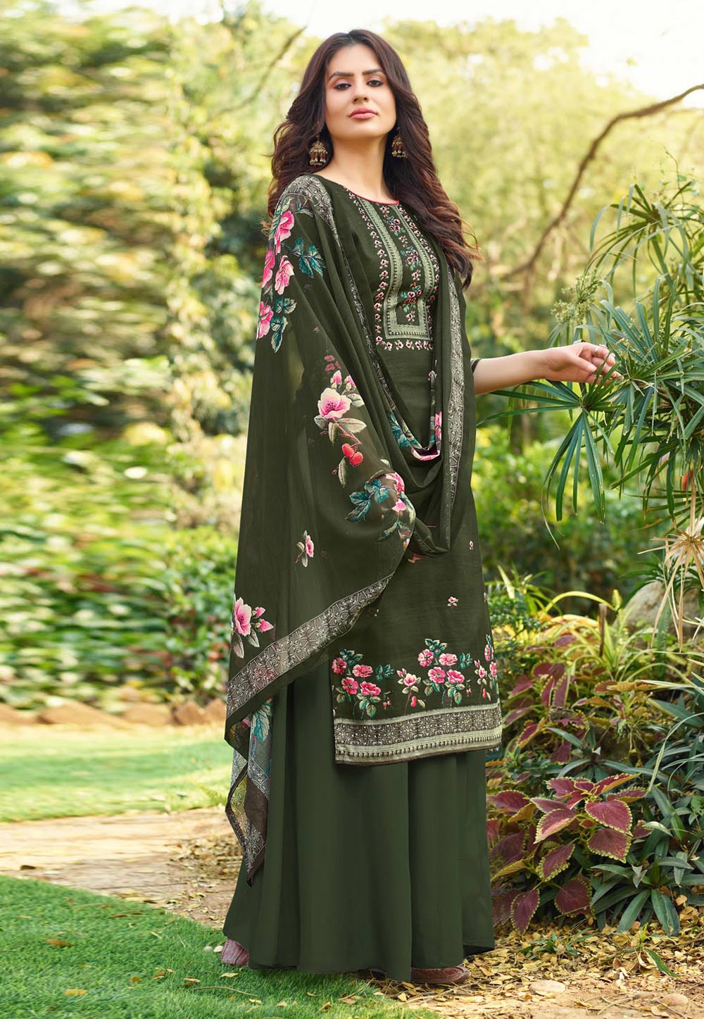Green Cotton Kameez With Palazzo 224357