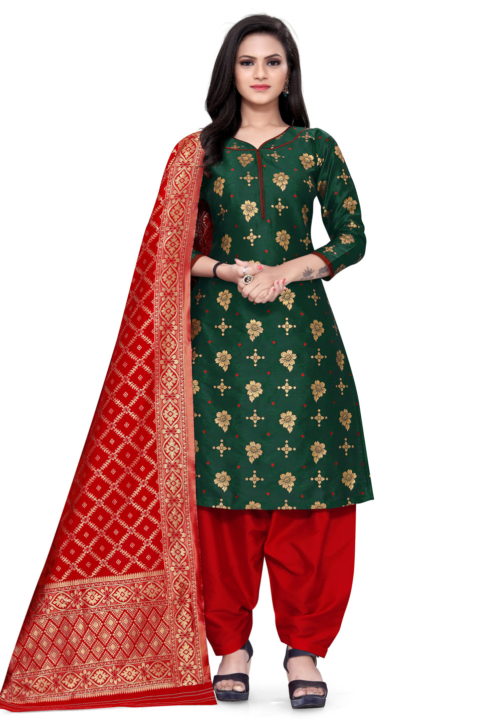 Green Banarasi Jacquard Punjabi Suit 224811