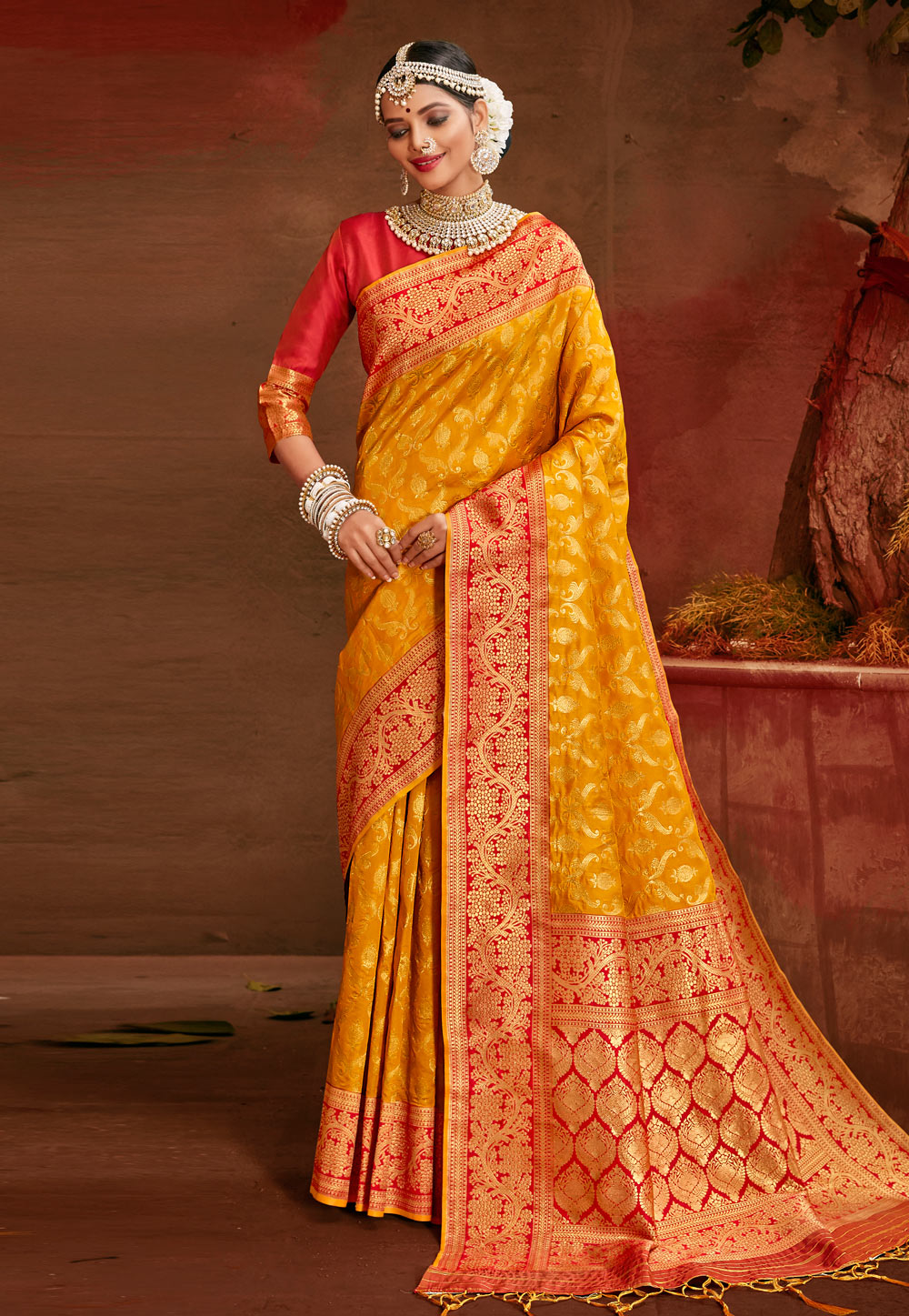 Mustard Banarasi Silk Festival Wear Saree 225241