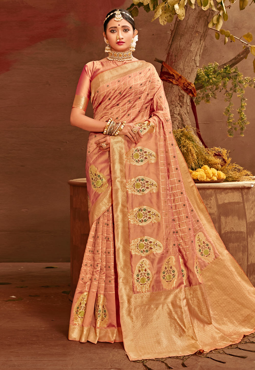 Peach Banarasi Silk Saree With Blouse 225245