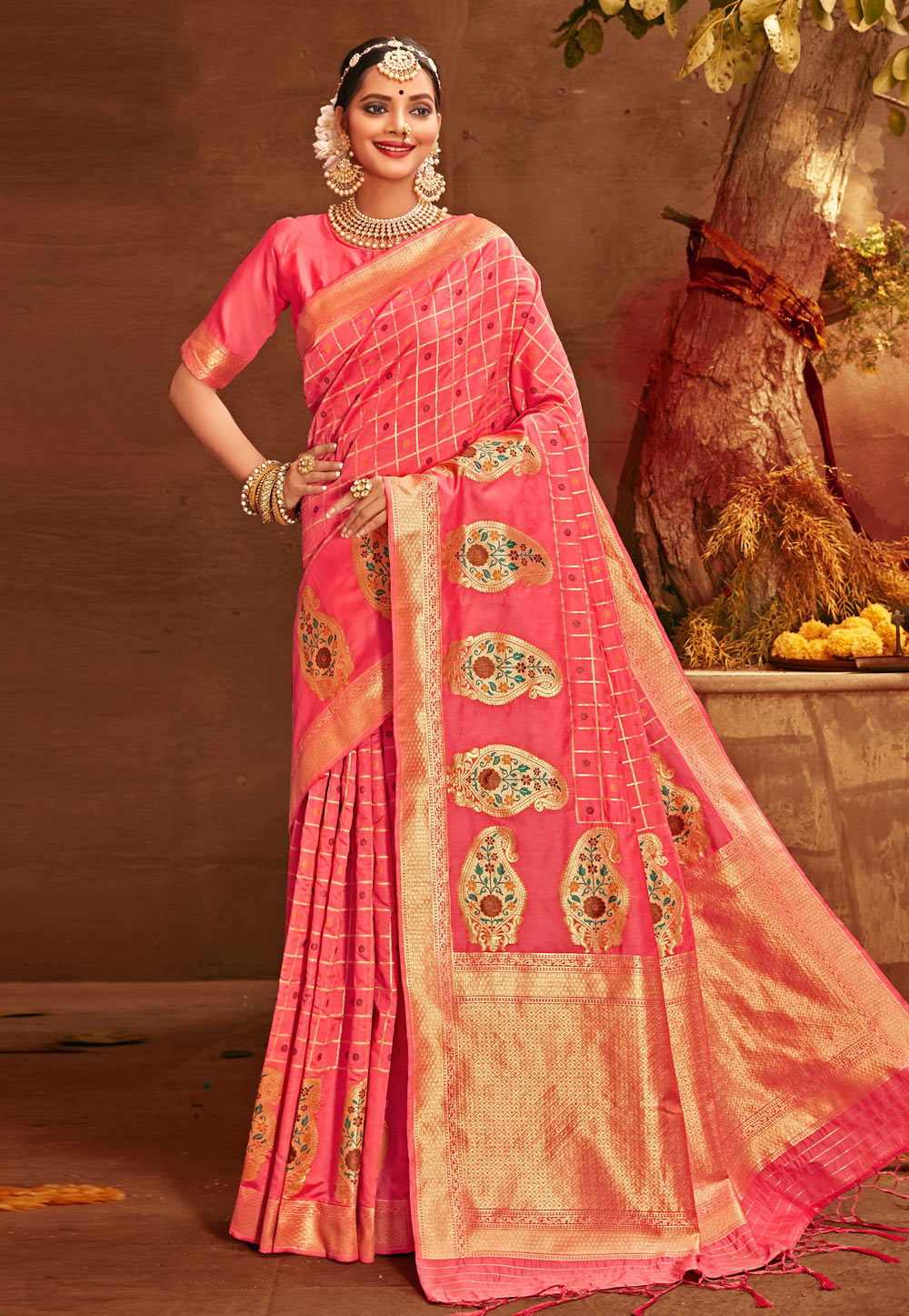 Pink Banarasi Silk Festival Wear Saree 225248