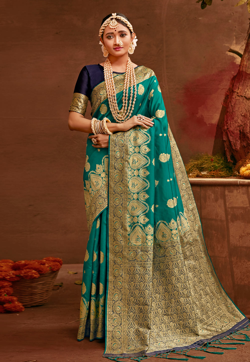 Teal Banarasi Silk Saree With Blouse 225250
