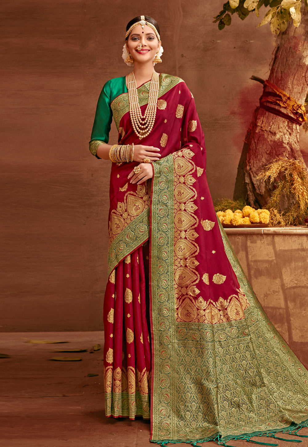 Maroon Banarasi Silk Festival Wear Saree 225251