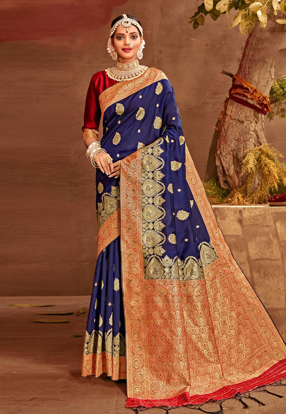 Navy Blue Banarasi Silk Festival Wear Saree 225252