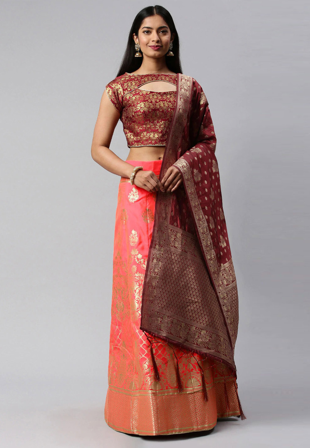 Pink Banarasi Silk A Line Lehenga Choli 225590