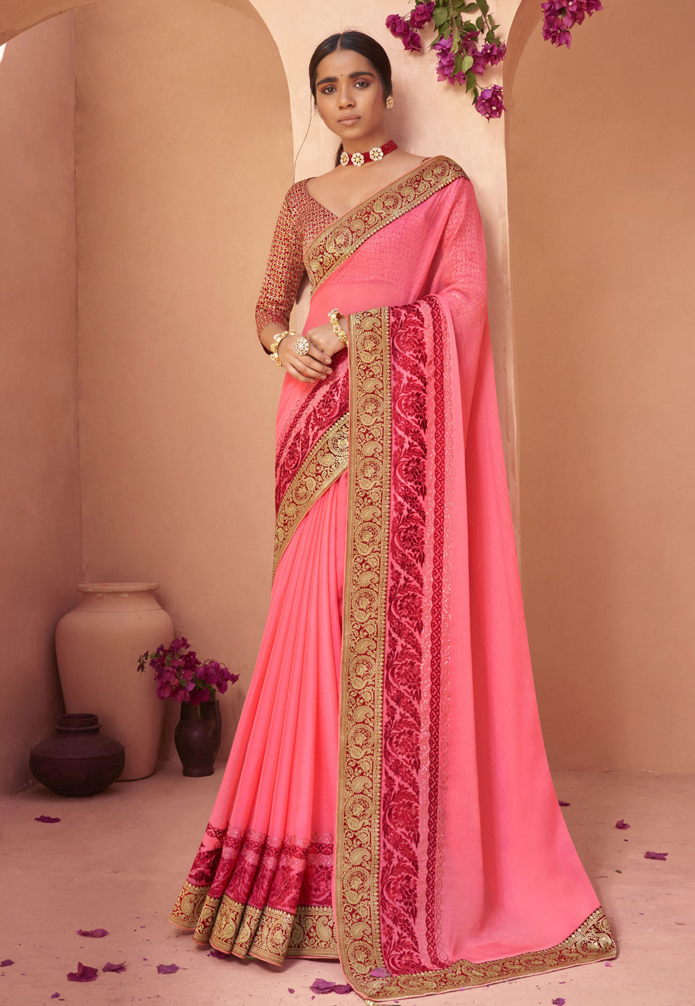 Pink Chiffon Festival Wear Saree 227503