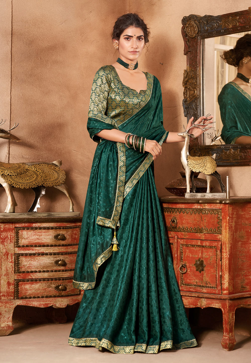 Green Jacquard Silk Festival Wear Saree 228123