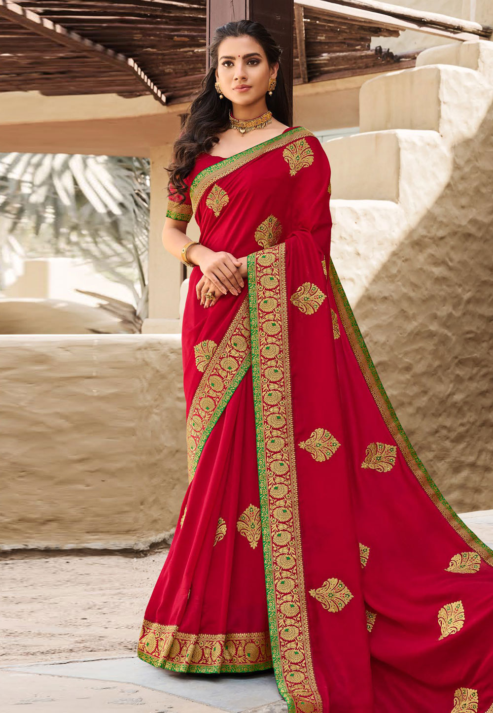 Red Silk Saree With Blouse 228263