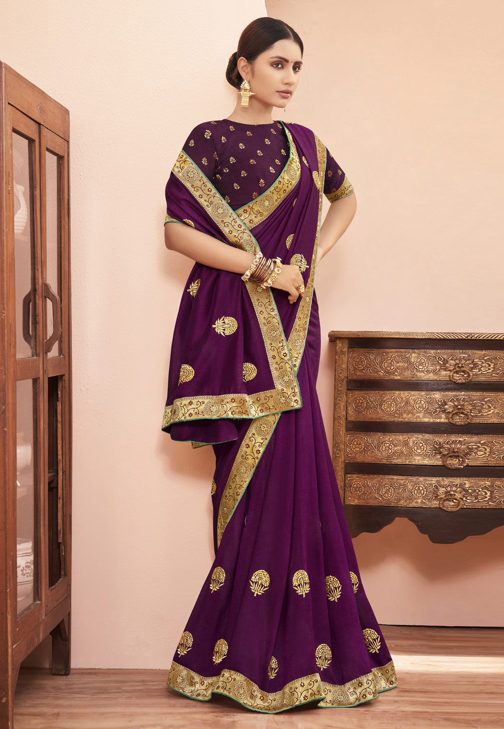 Purple Silk Festival Wear Saree 228558