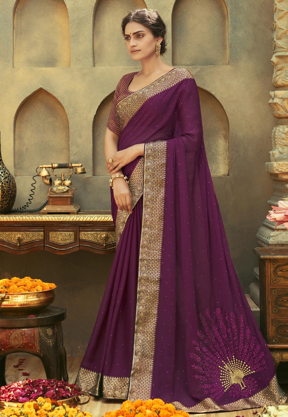Purple Chiffon Festival Wear Saree 228635