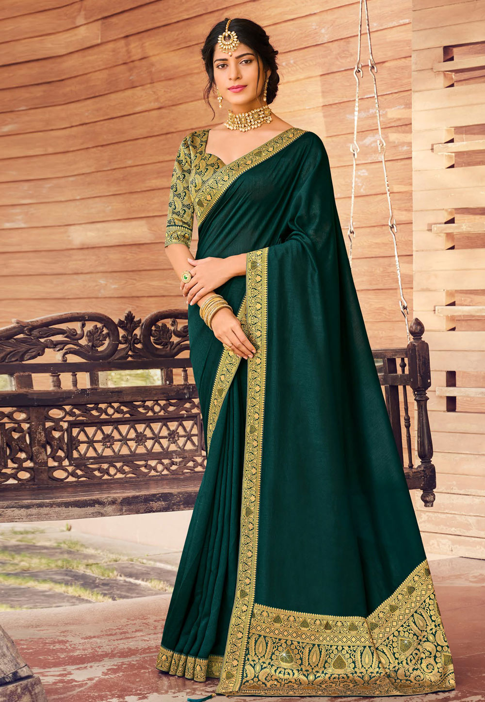 Green Silk Saree With Blouse 229939