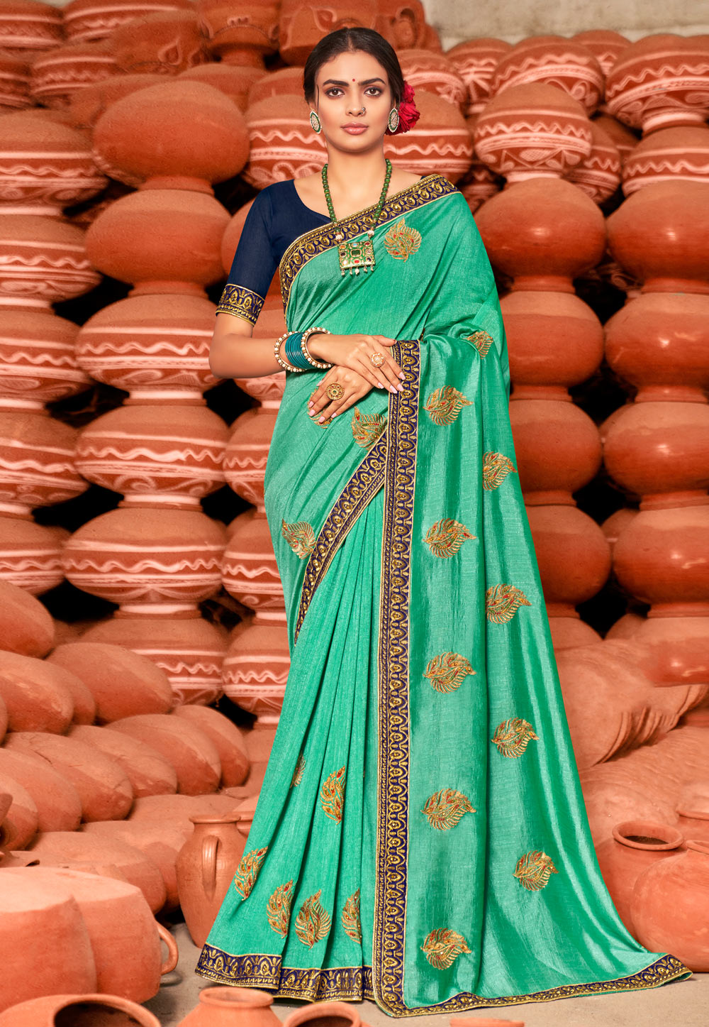 Sea Green Silk Festival Wear Saree 230246