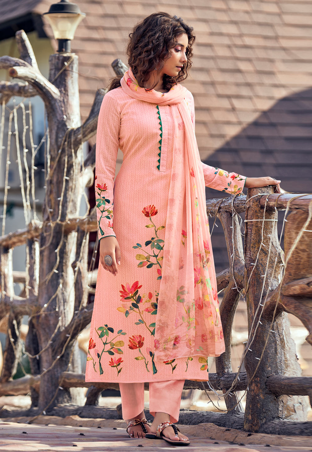 Pink Cambric Cotton Kameez With Palazzo 230276