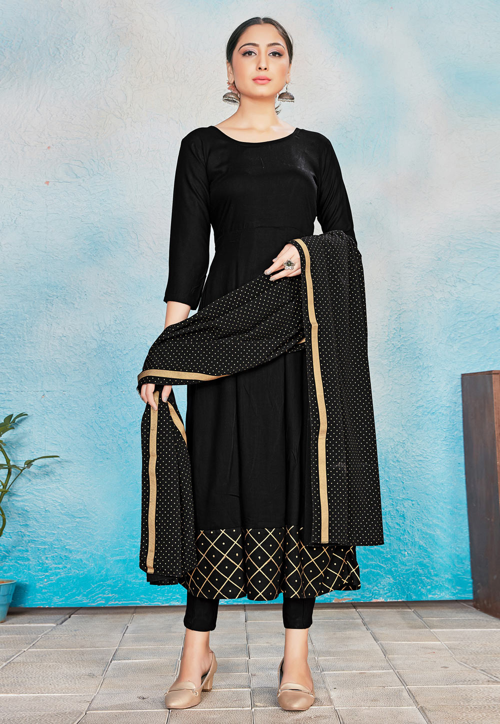 Black Rayon Readymade Pant Style Suit 230607