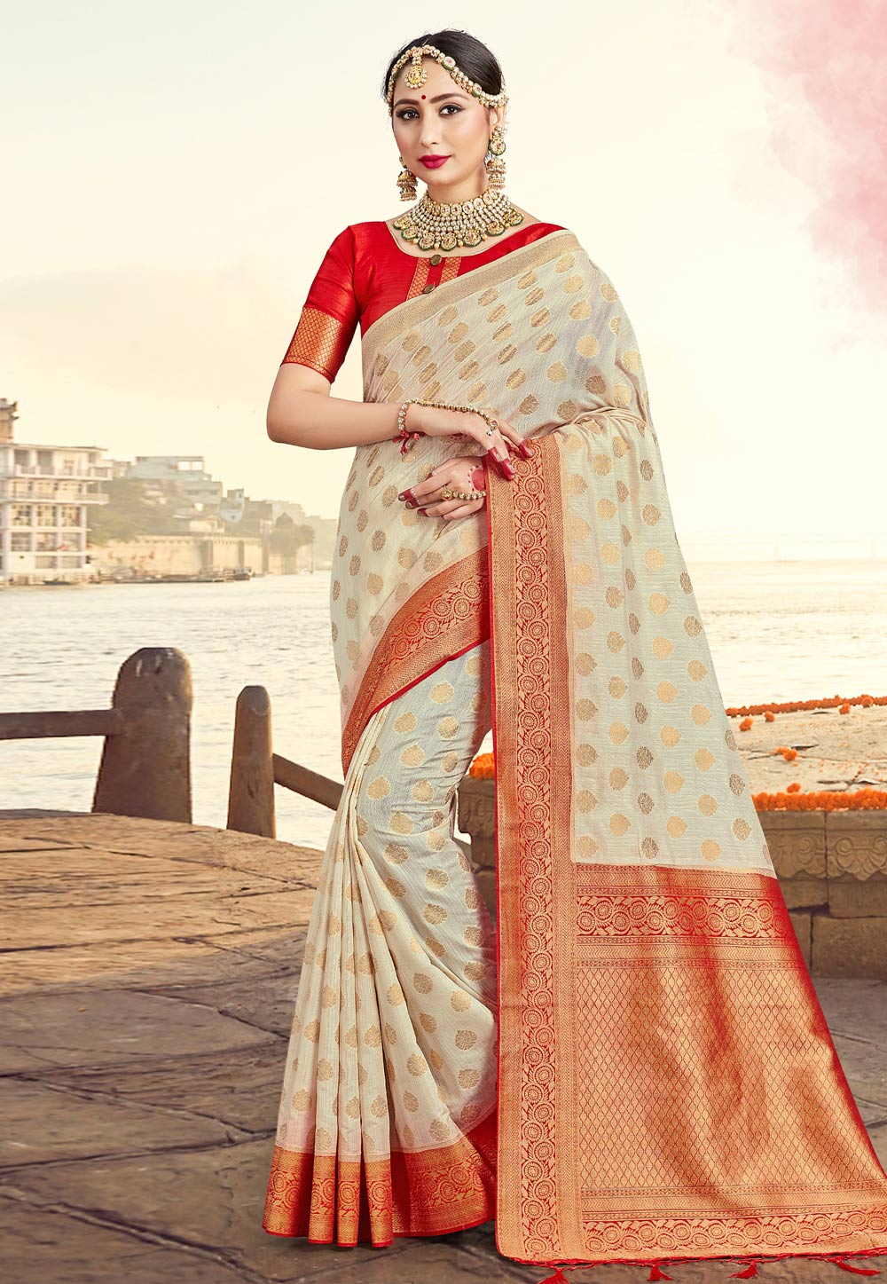 Beige Banarasi Silk Festival Wear Saree 230742