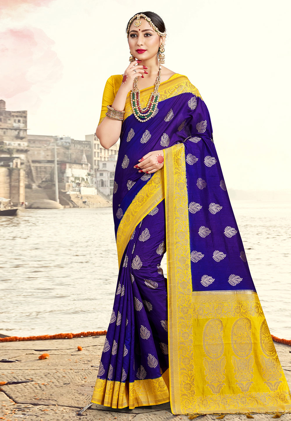 Blue Banarasi Silk Saree With Blouse 230747